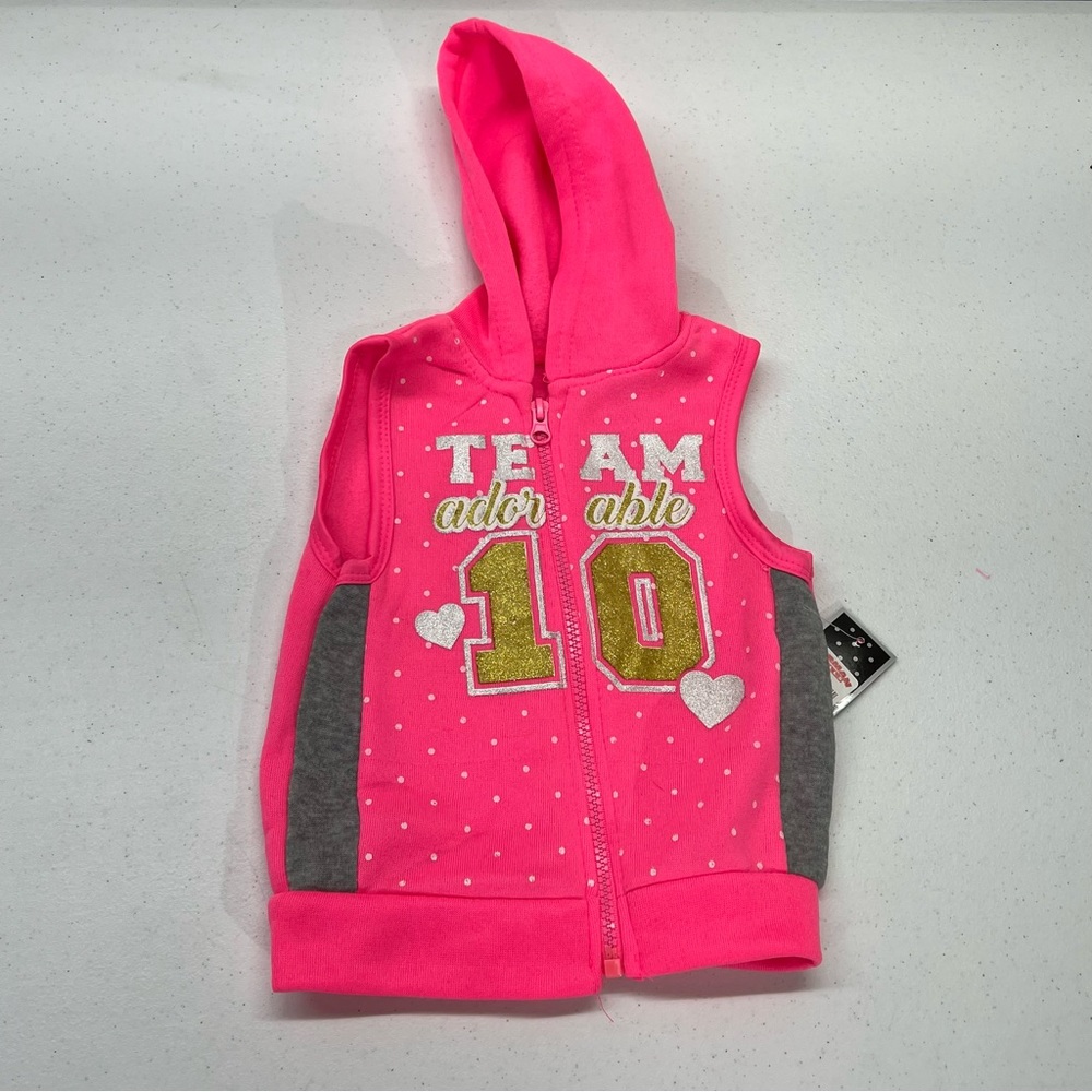 NWT Angel Face Girls Zip Up Hooded Sweater Vest “Team Adorable” - Size 18 Months